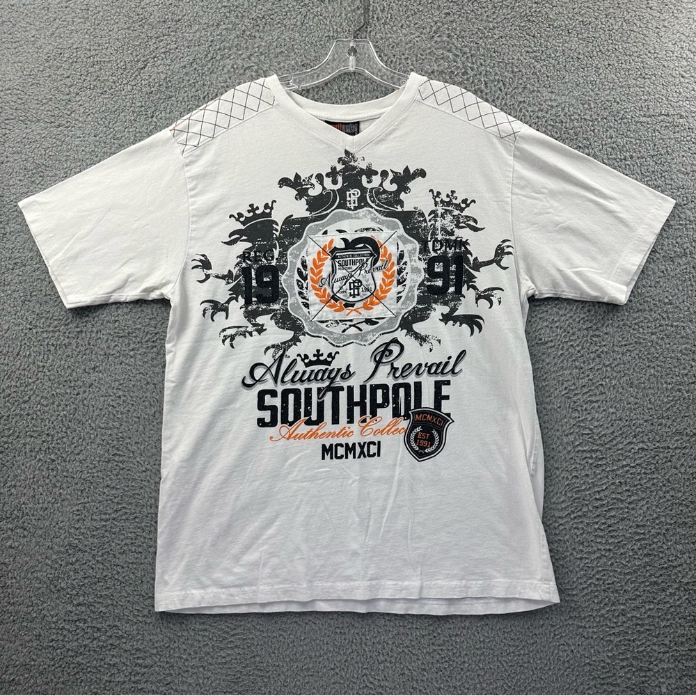 Vtg Southpole V Neck Short Sleeve T Shirt‎ Graphic White Grunge Skater Y2K M XL